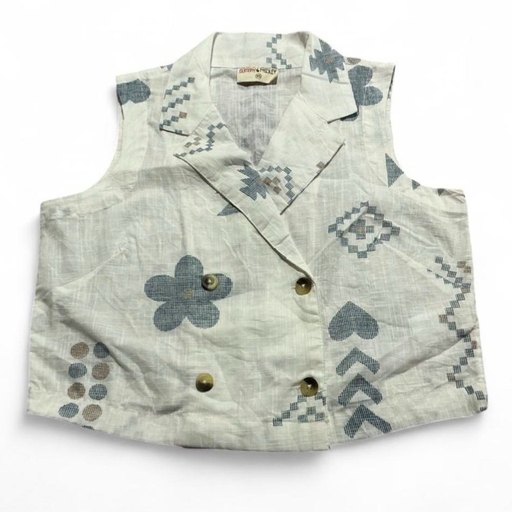 Bombay Paisley XS Linen Floral Print Vest Lightweight Summer Casual